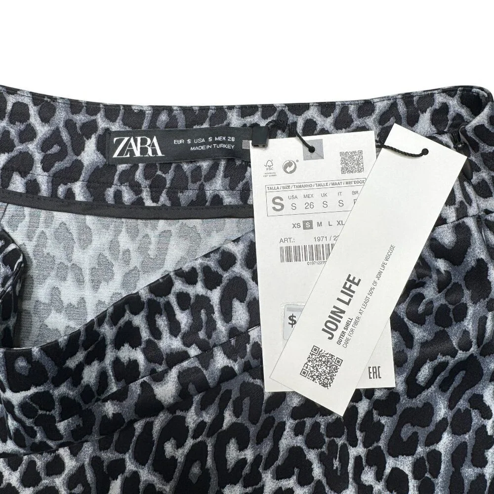 Zara Leopard Print Mini Skort Black/Navy Sz S NWT